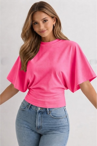 Flex Fashıon Kadın Bele Oturan, Geniş Kollu Pembe Üst Bluz-tişört Pembe - 876774097 Pembe - 876774097 Pembe