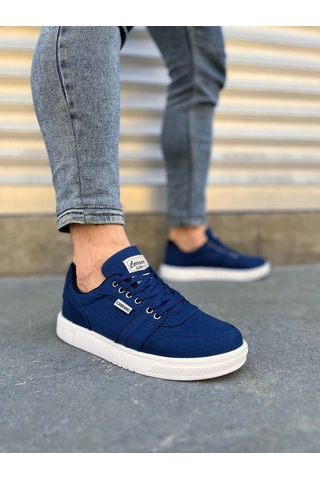 Mevese Camden Bağcıklı Keten Kumaş Erkek Günlük Sneaker Ayakkabı Lacivert