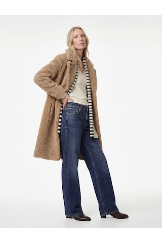 Koton Koton X Sibil Çetinkaya - Oversize Peluş Kaban Cepli Düğmeli Uzun Kollu Deve Tüyü 6wak00066ew Taba