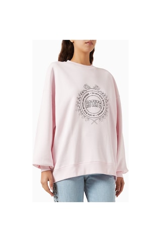 Rotate Birger Christensen Heavy Organik Kot Pembe, Oversize Baskılı Kadın Sweatshirt Açık Pembe