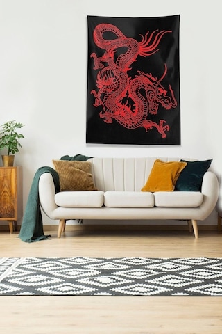 Pelangi Siyah Kırmızı Ejderha Leke Tutmaz Kadife Kumaş Duvar Örtüsü Duvar Halısı Tapestry Kwll364, 140 X 140 Çok Renkli
