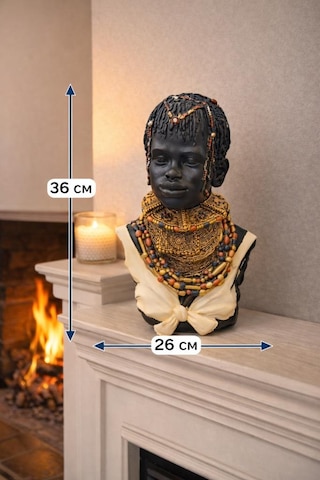 Afrikalı Kadın Büst Biblo 36 Cm Etnik Salon Dekorasyonu, Afrika Temalı Dekoratif Heykel, Konsol Ve Şömine Üstü Dekor Objesi
