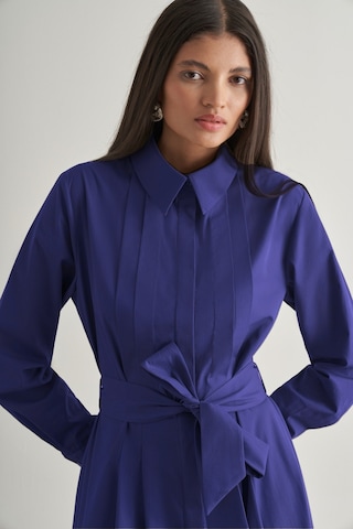 Mizalle Premium Saf Pamuk Lacivert Piliseli Uzun Elbise Lacivert