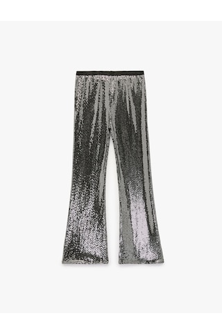 Koton Beli Lastikli Pullu Payetli İspanyol Paça Pantolon Gri 7wkg40109ak