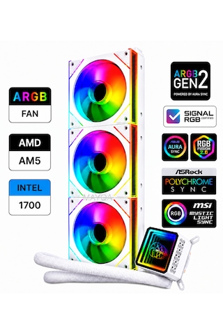 Gametech Ahd360w V2 Argb Aynalı Fan 360mm Sonsuzluk Aynalı Beyaz Sıvı Soğutma