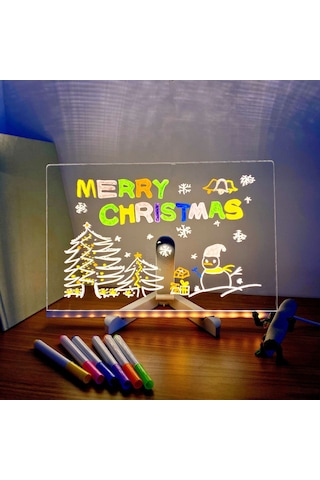 Samdoo Çocuklar İçin Taşınabilir Akrilik Işıklı Yazma Tahtası Silinebilir Boyama Panosu 7 Renkli Kalem Ve Ayaklı 300x200x3mm Büyük Boy J-95 Çok Renkli