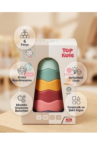 6 Parça Renkli Top Kule Eğitici Denge Ve İç İçe Geçen İstifleme Oyuncağı