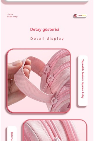 Öğrenciçok Fonksiyonlu Çiftçi Katmanlıkılırtasiye Çantasışeftali Küçük Sarışapka Pembe