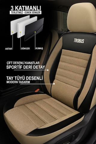 Renault Megane 4 2016 Ve Sonrası Uyumlu Saren Serisi Bej Oto Koltuk Kılıfı