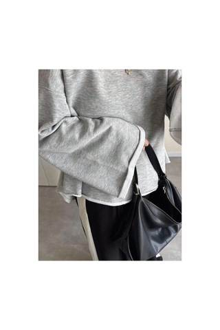 Cool Tarz Oversize Kesim Bisiklet Yaka Uzun Kollu Sweatshirt Gri Gri