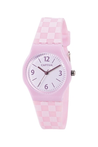 Captiva 30 Mt Suya Dayanıklı Analog Silikon Kordonlu Çoçuk Kol Saati Cp.yn.25.28 Beyaz - Pembe