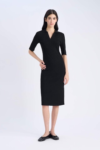 DeFacto Bodycon Vücudu Saran Polo Yaka Fitilli Kaşkorse Kısa Kollu Midi Elbise E6806AX25SPBK27