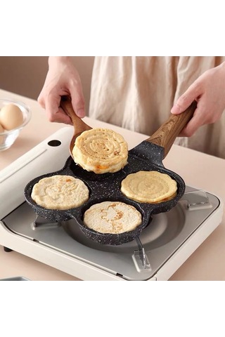 Ulzyvf 4'ü 1 Arada Yumurta Pişirme Tavası - Yapışmaz Mayfan Taş Kaplama, Tüm Ocaklara Uyumlu Siyah Siyah