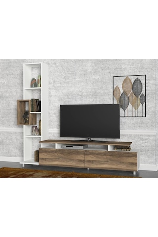 Dekorister Tulip Kitaplıklı Tv Ünitesi Beyaz-Ceviz