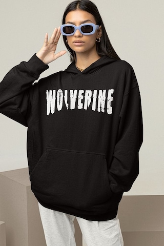 Sevbano Wolverine Karakter Baskılı Unisex Oversize Hoodie Siyah