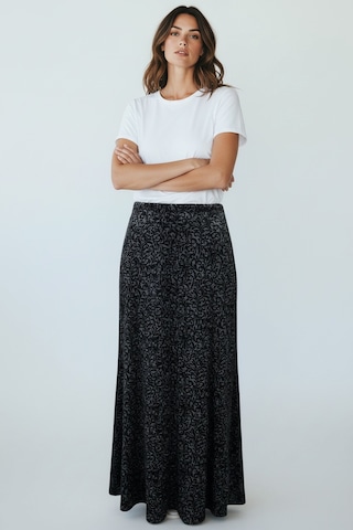 Kadın Beli Lastikli Desenli Sekiz Parça Balık Etek Siyah