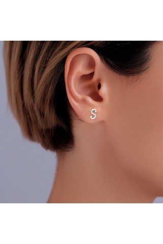 İndigo Takı Minik Harf Beyaz Gümüş Küpe Gümüş