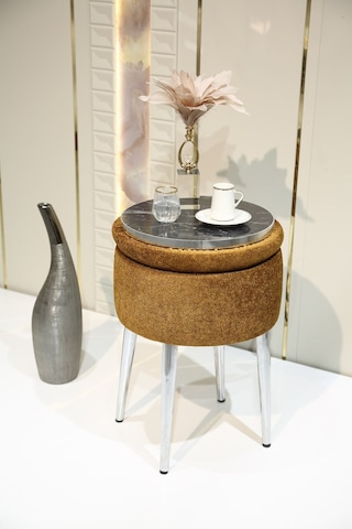 Bella Metal Ayaklı Puflu Teddy Kumaş Sehpa Krom Turuncu Chrome Orange