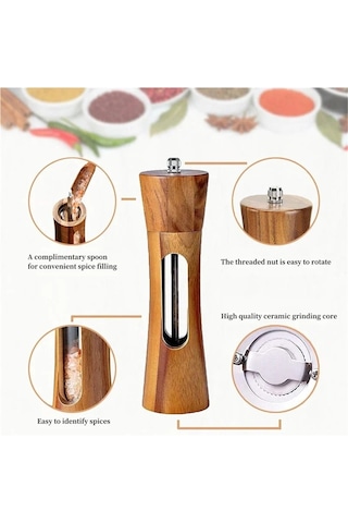 Jialan Ahşap Manuel Tuz Ve Karabiber Öğütücü Taban Seti Ahşap