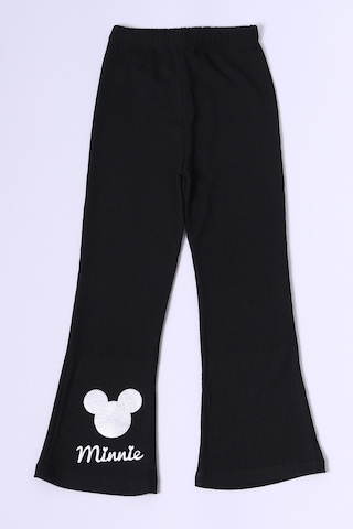 Kız Çocuk Tayt İspanyol Paça Karakter Nakışlı F15 Siyah