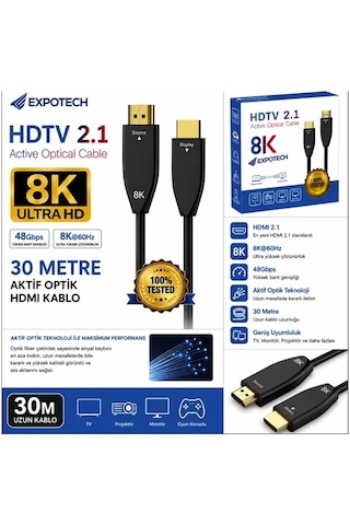 Expotech 8k Fiber Hdtv 2.1 Aktif Optik Hdmı Kablo 30 Metre 8k 60hz 48gbps Ultra Hd Ex-hd8k30 Expotech 8k Fiber Hdtv 2.1 Aktif Optik Hdmı Kablo 30 Metre 8k 60hz 48gbps Ultra Hd Ex-hd8k30