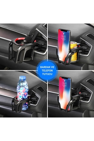Polham Araç Telefon Ve Bardak Tutucu Sallanmayı Engeller, Ayarlanabilir Yapı, Havalandırma Izgarası Montajlı