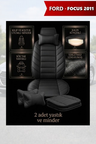 Focus 2011 Uyumlu Premium Siyah Renk Lüks 2 Adet Minder Ve Yastık