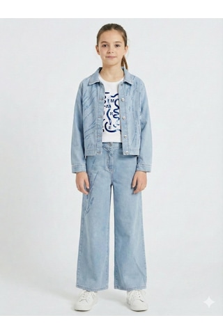Xo Kids Kız Çocuk 3lü Alt Üst Kombin Takmı 8-14 Yaş Set0498 Mavi