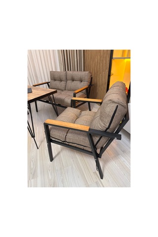 Houseart Gül Metal Bahçe Koltuk Takımı 2+1+1 Masalı Balkon Teras Cafe Oturma Grubu Cappuccino