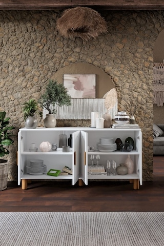 Elysia Bohem Konsol 4 Kapaklı Mdf Mebran Kapak 160 Cm Modern Salon Konsolu Beyaz