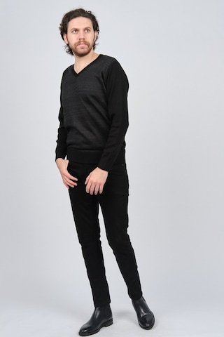 Çizgi Triko Erkek Çizgili V Yaka Kazak 42574225 Siyah Siyah