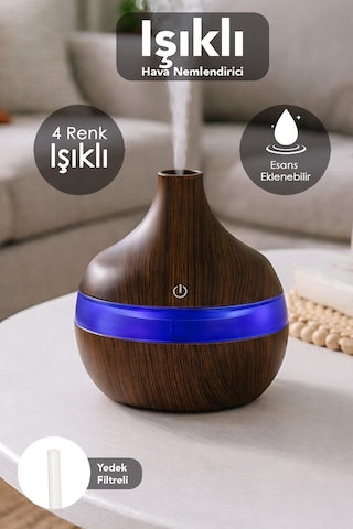 300 Ml Işıklı Hava Nemlendirici - Ledli Oda Ortam Nemlendirici Aroma Difüzör Buhar Makinesi