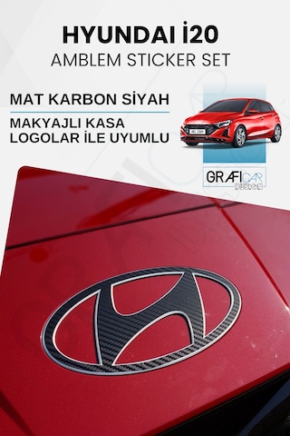 Hyundai İ20 Amblem Kaplama Sticker Set - Mat Karbon Siyah