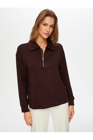 Faik Sönmez Yarım Fermuarlı Triko Görünümlü Sweatshirt W26swt001 Uw26swt00183 Koyu Kahve