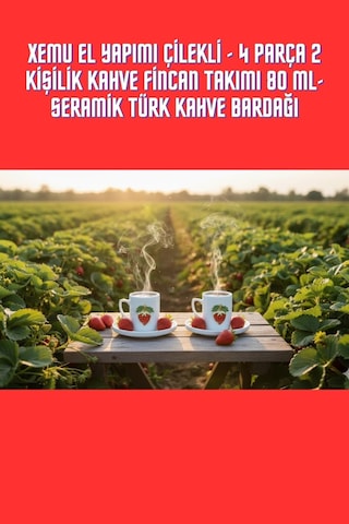 El Yapımı Çilekli - 4 Parça 2 Kişilik Kahve Fincan Takımı 80 Ml- Seramik Türk Kahve Bardağı Diğer