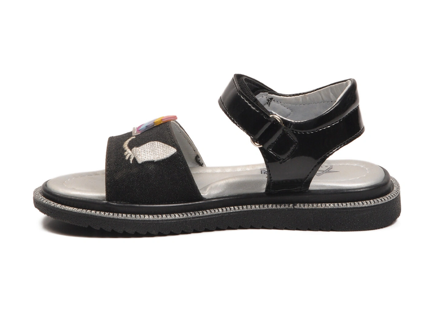 Siyah Simli Cırtlı Ortopedik Kız Çocuk Sandalet 25t105 P Siyah Simli