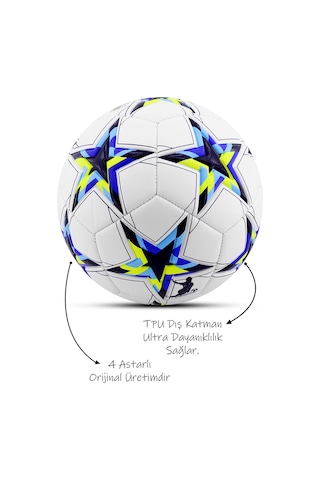 Şampiyonlar Ligi Pompalı Sert Zemin Halı Saha Futbol Topu No:5 - Siyah 034 Siyah