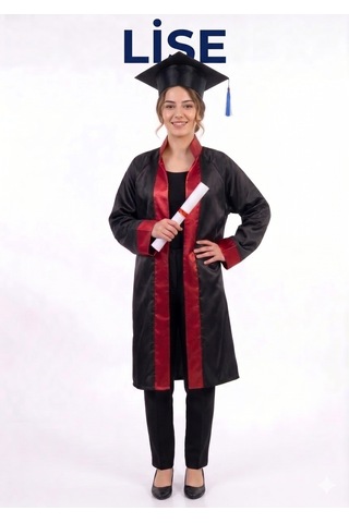 Nacar Store Unisex Lise Mezuniyet Kep Cübbesi Takımı Kırmızı