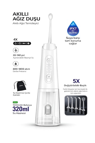 Ipx7 Ağız Duşu 320ml 5 Başlık 4 Mod 20-140 Psı Şarjlı Diş Temizleme Oral Irrigator Siyah