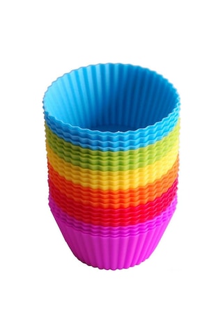 Vkemall 24'lü Tekrarlı Kullanım Silikon Pasta Kalıbı - Cupcake Ve Muffin İçin 6 Renk Her Renk 4 Adet Çok Renkli