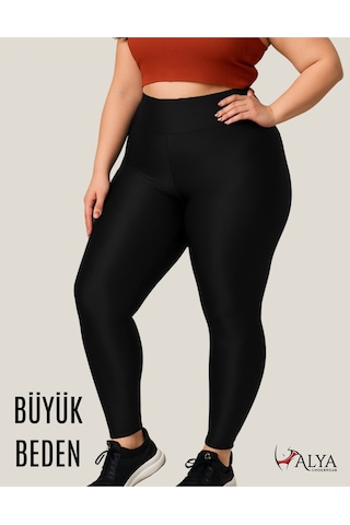 Alya Underwear Büyük Beden Tayt Dalgıç Kumaş Yüksek Bel SiYAH