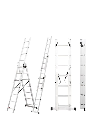 Asil Alüminyum 3 Parçalı Endüstriyel Merdiven 3x6 / 3x7 / 3x8 / 3x9 Basamak En131 3x8 Basamaklı