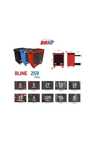 Brio Hareketli Takım Dolabı 6 Çekmece Bline 259 Parça Mavi Dolu