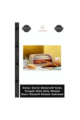Delux Serisi Dekoratif Kutu Tezgah Üstü Unlu Mamul Hasır Desenli Ekmek Saklama Çok Renkli