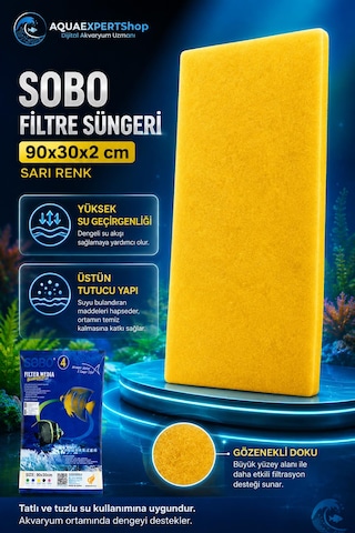 Sobo Akvaryum Filtre Süngeri 90x30x2 Cm - Üstün Temizlik Gücü Ve Yüksek Su Geçirgenliği - Sarı Renk