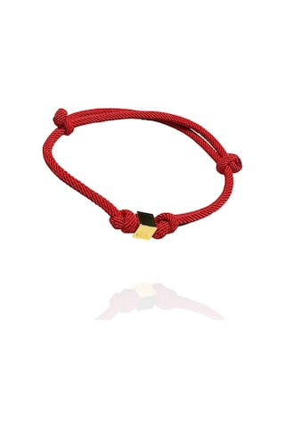 14 Ayar Altın Küp Model İpli Unisex Bileklik Sarı Altın