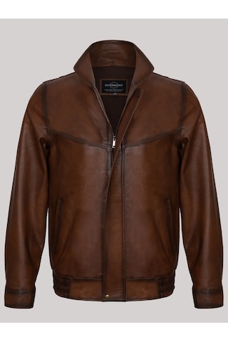 Hakiki Kuzu Derisi Fermuarlı Cepli Erkek Deri Mont Taba Taba