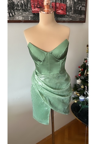 Chica Rosa Fashion Su Yeşili Büstiyer Pullu Jessie Elbise