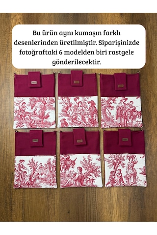 Aksesuarsepeti El Yapımı, Fransız Köylüsü Desenli, Cepli, Taşıma Askılı, Kılıf Çanta, Tablet Kılıfı, Kitap Kılıfı Bordo