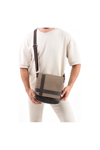 Kanvas Kumaş Tablet Çantası Erkek Postacı Çanta 27 23 Cm Çapraz Askılı Omuz Çantası Vizon